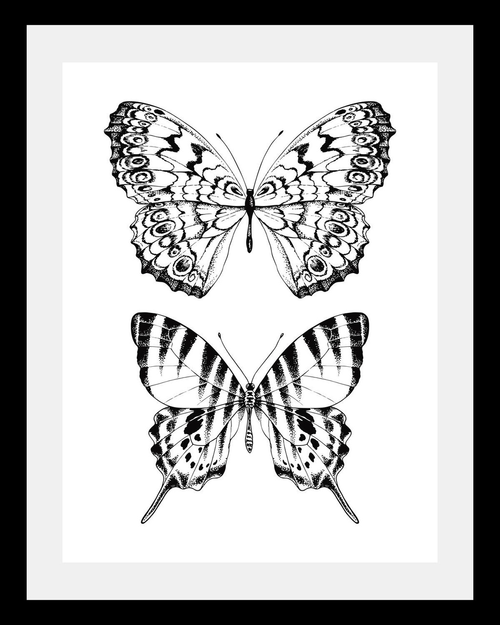 Bild von queence Bild »Schmetterlinge«, Tiere-Schwarz-Weiß-Kunst-Insekten-Schmetterlinge, HD Premium Poster-Druck inkl. Holzrahmen