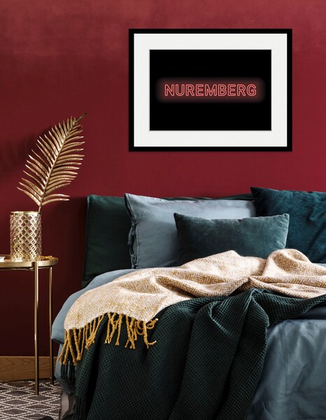 Bild von queence Bild »NUREMBERG LIGHTS«, Städte-Schriftzug, (1 St.), HD Premium Poster-Druck inkl. Holzrahmen
