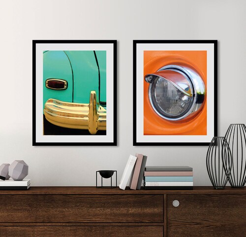 Bild von queence Bild »Halogen«, Auto-Fahrzeuge, (1 St.), HD Premium Poster-Druck inkl. Holzrahmen