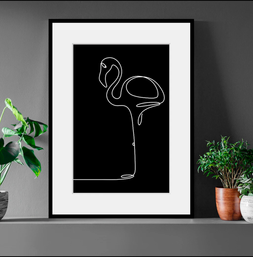 Bild von queence Bild »Stine«, Flamingos-Kunst-Schwarz-Weiß, (1 St.), HD Premium Poster-Druck inkl. Holzrahmen