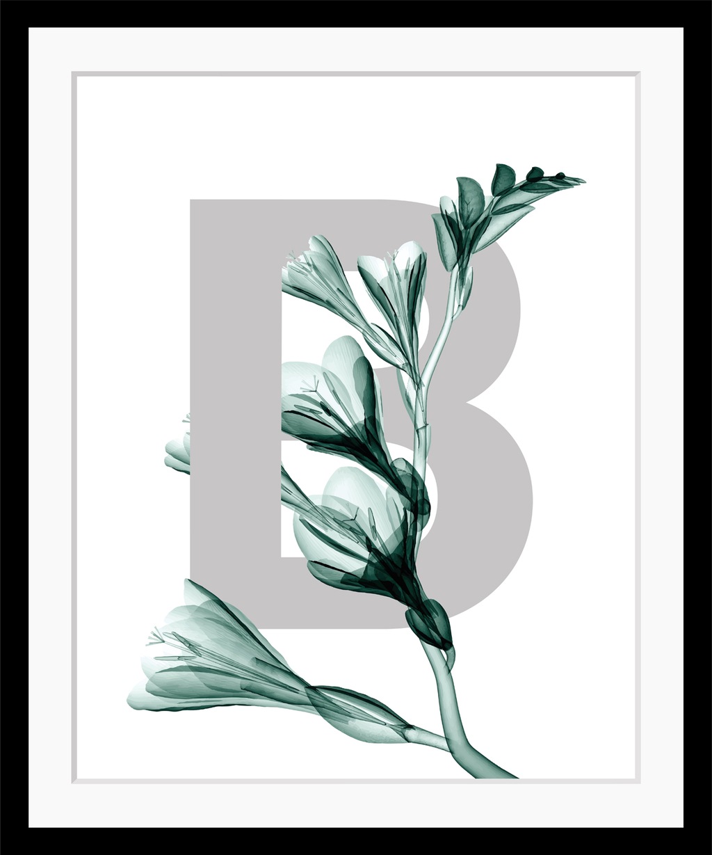 Bild von queence Bild "B-Flower 2.0", Buchstaben, Blume, Blätter, gerahmt