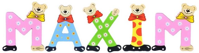 Bild von Playshoes Deko-Buchstaben (Set, 5 St), Kinder Holz-Buchstaben Namen-Set "MAXIM" in bunten Farben