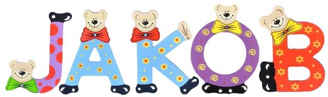 Bild von Playshoes Deko-Buchstaben (Set, 5 St), Kinder Holz-Buchstaben Namen-Set "JAKOB" in bunten Farben