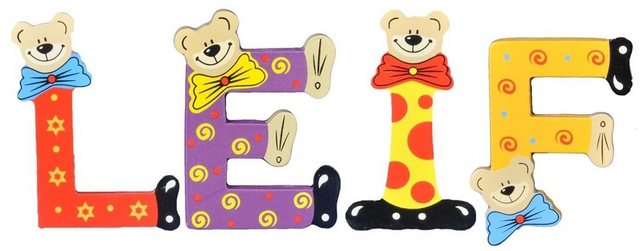 Bild von Playshoes Deko-Buchstaben (Set, 4 St), Kinder Holz-Buchstaben Namen-Set "LEIF" in bunten Farben