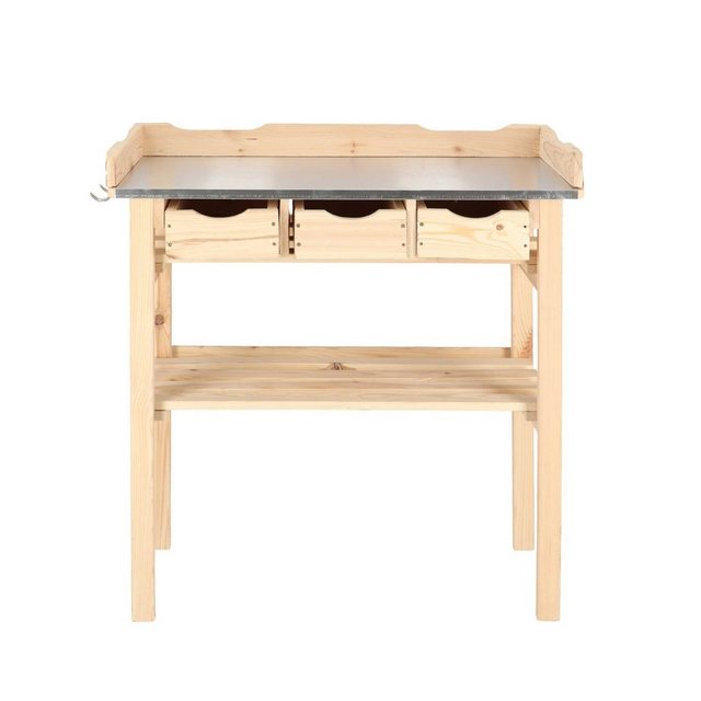 Bild von Rivanto® Pflanztisch mit Ablage blank 80,1 x 37,9 x 113 cm Kiefernholz/Zink, Natur