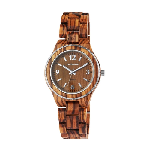 Bild von Excellanc Unisex-Holzuhr Leuchtzeiger Faltschließe Analog Quarz 2810007 (Zebraholz)