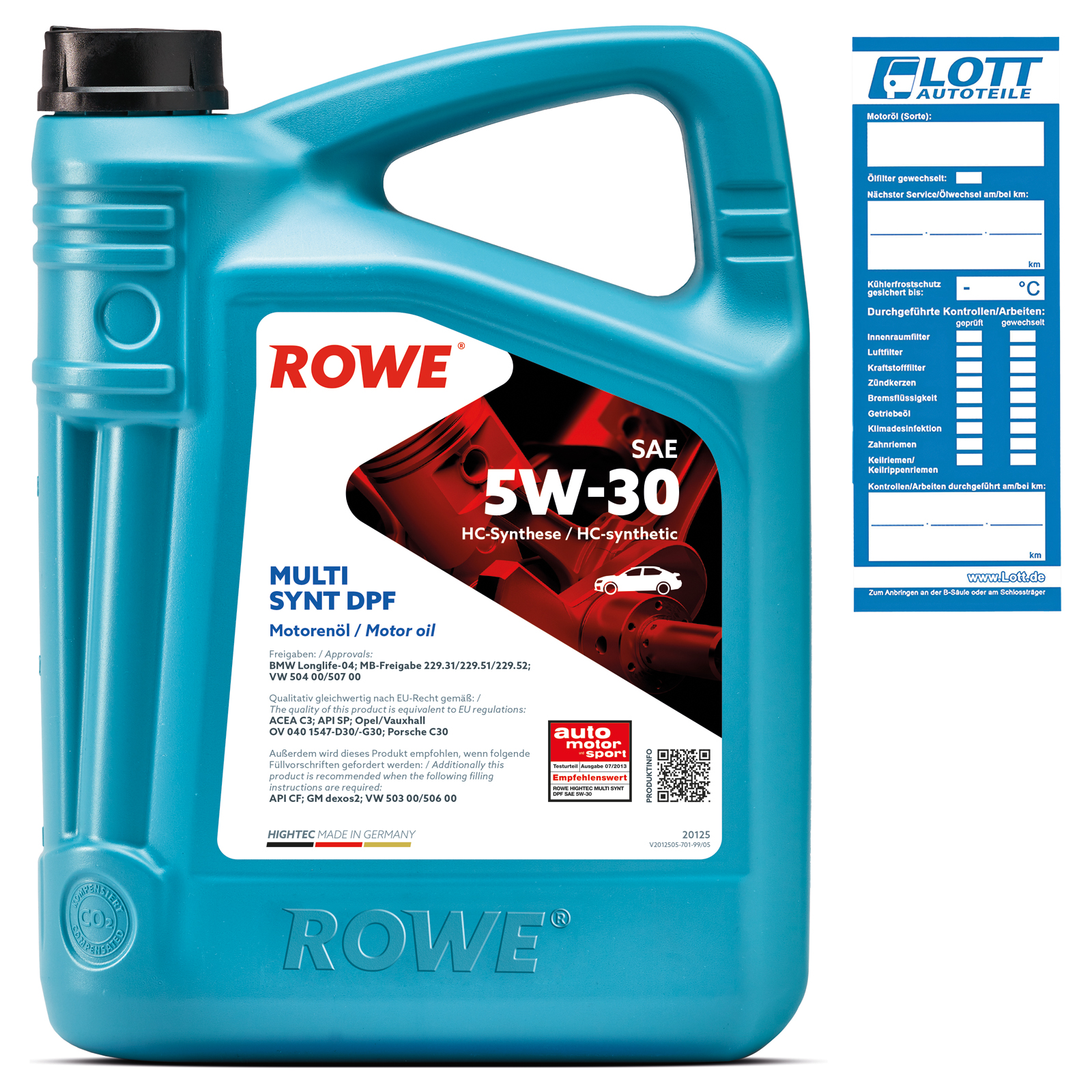 Bild von ROWE - 5 Liter HIGHTEC MULTI SYNT DPF SAE 5W-30 Motorenöl - für Diesel- und Benzinmotoren mit Turboaufladung