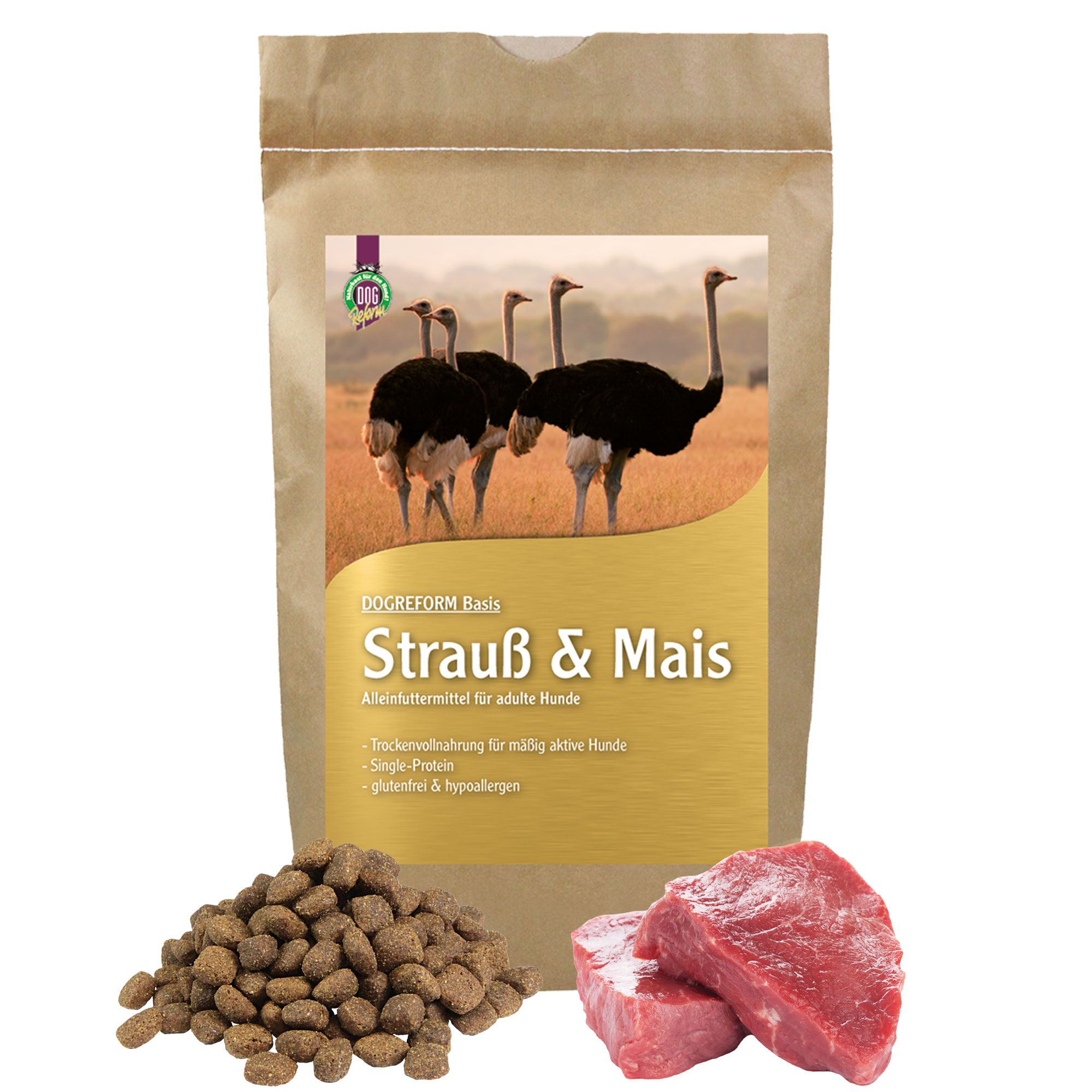Bild von Schecker DOGREFORM Strauß und Mais - Trockenfutter - glutenfrei - ideal für allergische Hunde