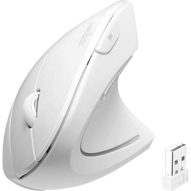 Bild von Perixx PM-713NW-11937 PERIMICE-713W Kabellose, natürlich ergonomische, vertikale 2,4-GHz-Maus mit USB-Empfänger, Netzschalter, 6 Tasten-Design, 3 DPI-Stufen, Rechtshänder, Weiß