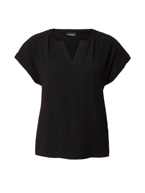 Bild von TAIFUN Damen Blusenshirt mit Chiffon-Overlayer Viskose 62 cm Rundhals Kurzarm unifarben Schwarz, 38