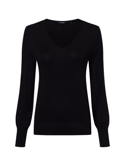 Bild von TAIFUN Damen Basic Pullover mit V-Ausschnitt Langarm|Ärmelbündchen Viskose, Schwarz, 36