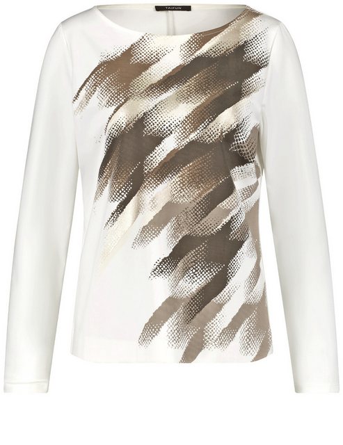 Bild von TAIFUN Damen Langarmshirt mit platziertem Print Viskose 58 cm Rundhals unifarben Weiss, 40
