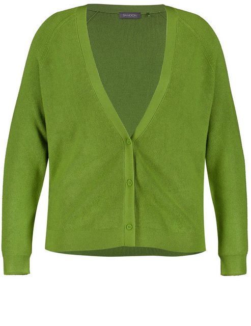 Bild von SAMOON Damen Basic Strickjacke aus Rippstrick Langarm|Ärmelbündchen|Raglanarm Viskose, Grün, 46