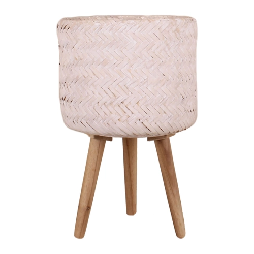 Bild von Pflanztopf aus Bambus mit FSC-Holzfüßen Ø 25 cm x 20 cm/40 cm Weiß