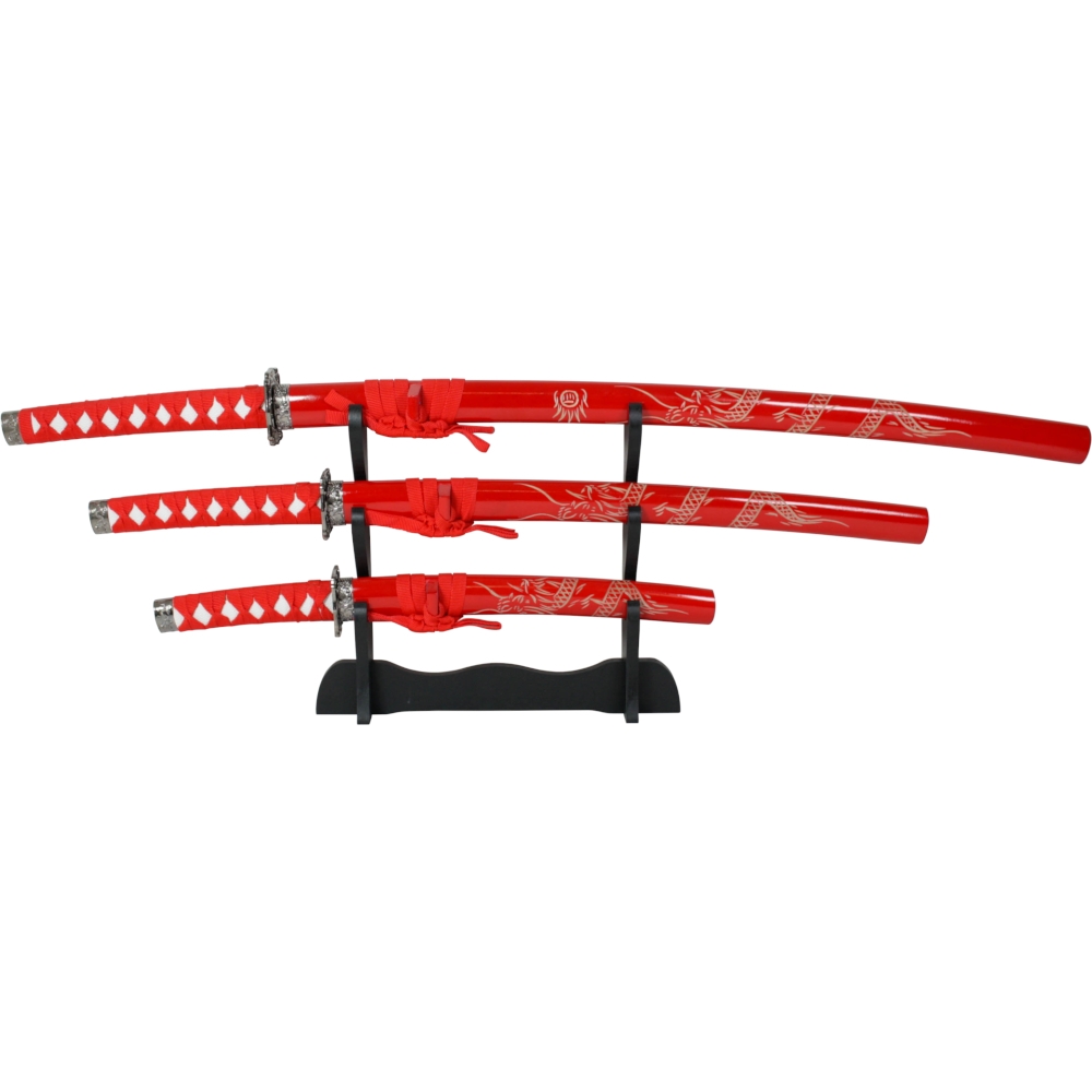 Bild von 3x Samuraischwert Garnitur Red Dragon Set