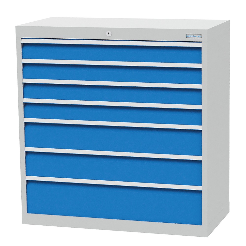 Bild von Bedrunka+Hirth Schubladenschrank R 36-16, HxBxT 1.019 x 980 x 500 mm, lichtgrau, lichtblau, 7 Schubladen 4x100 + 2x150 + 1x200 mm
