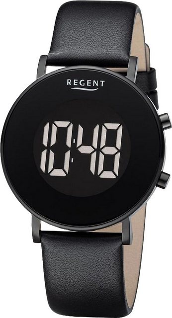 Bild von Regent Quarzuhr Regent Herren Armbanduhr Digital, (Digitaluhr), Herren Armbanduhr rund, extra groß (ca. 40mm), Lederarmband
