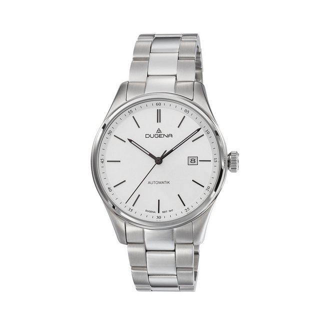 Bild von Dugena Herren-Armbanduhr 4461013 Milano, Automatikwerk, weißes Zifferblatt, Edelstahlgehäuse, Saphirglas, Edelstahlarmband, Drückerfaltschließe, 5 bar
