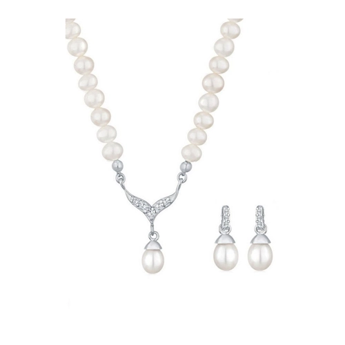 Bild von Elli Schmuckset Süßwasserperle Kristalle Silber