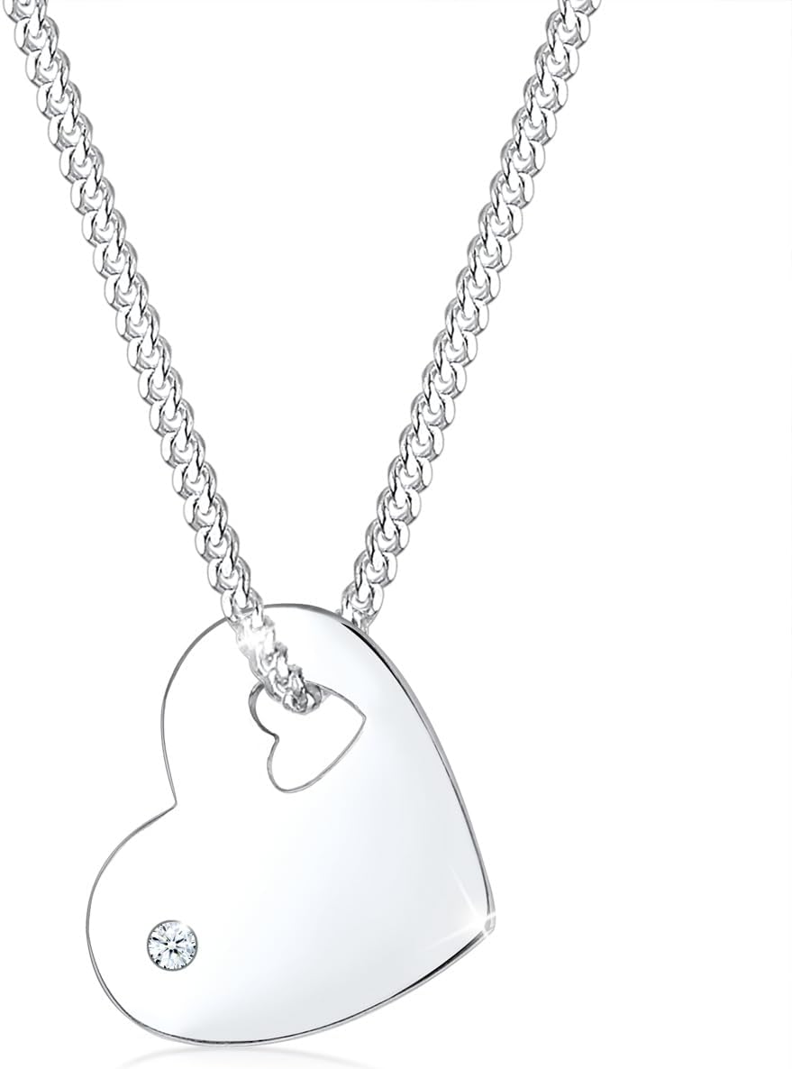 Bild von Elli DIAMONDS Halskette Damen Herz Anhänger Symbol Solitär edel mit Diamant (0.015 ct.) in 925 Sterling Silber