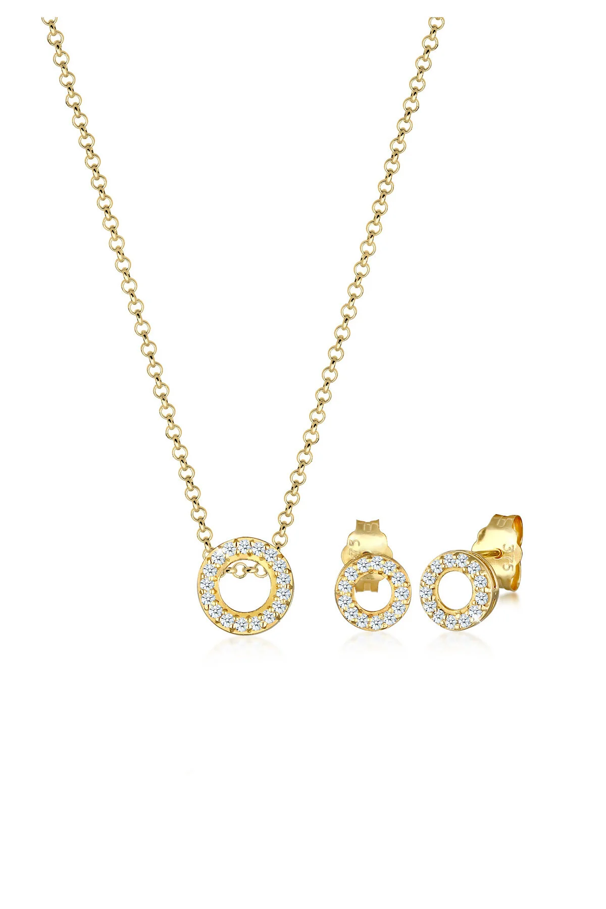 Bild von ELLI Schmuckset Kette Ohrstecker Diamant(0,215 Ct.)375 Gelbgold für Damen - One Size