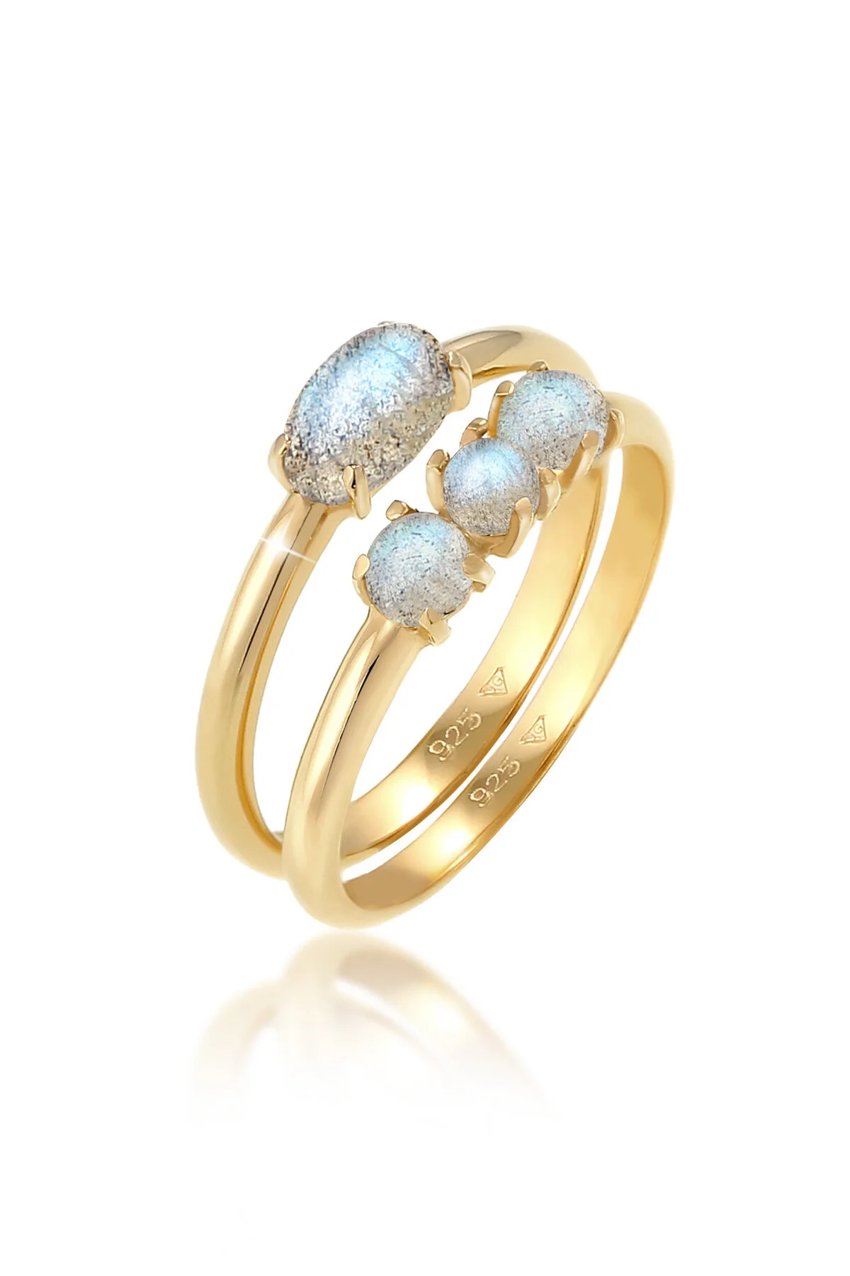 Bild von ELLI Ring Ringset Vintage Labradorit 925 Sterling Silber Vergoldet für Damen - 58