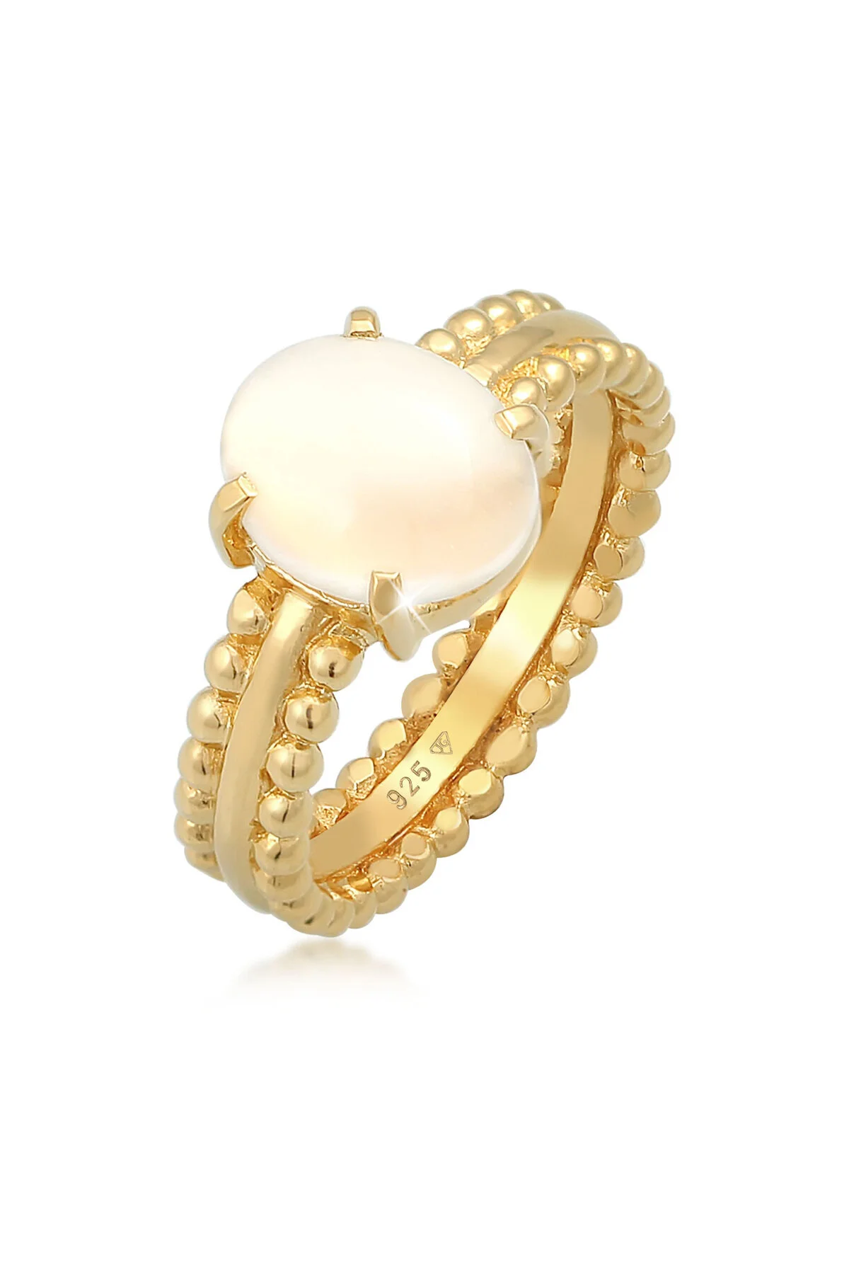 Bild von ELLI Ring Chunky Glamour Trend Blogger Oval Mit Mondstein In 925 Sterling Silber Vergoldet für Damen - 54