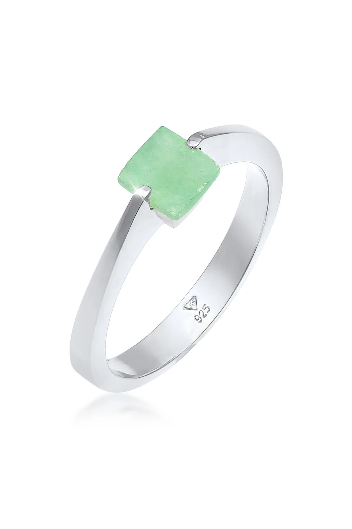Bild von ELLI Ring Jade Grün Viereck Klassik 925 Silber Vergoldet für Damen - 56