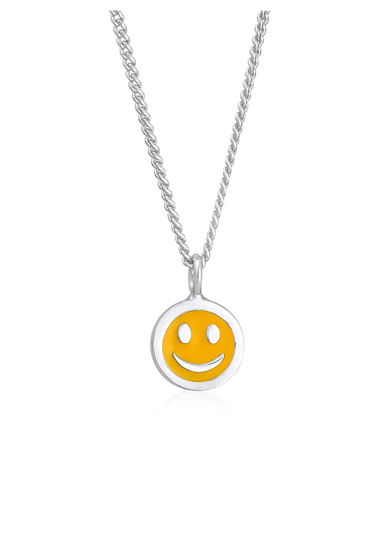 Bild von ELLI Halskette Kids Smiley Emoji Emaille Plättchen 925 Silber für Damen - 36 cm