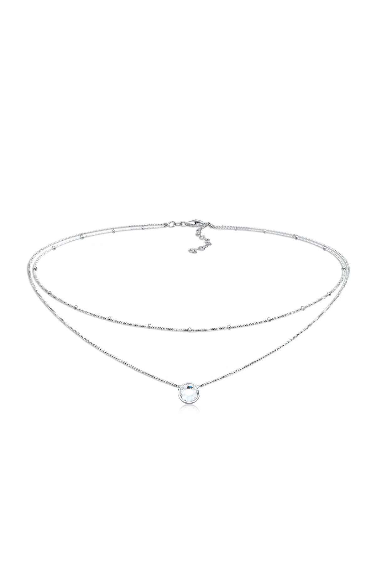 Bild von ELLI Halskette Choker Layer Kristall Kugelkette 925 Silber für Damen - 36 cm