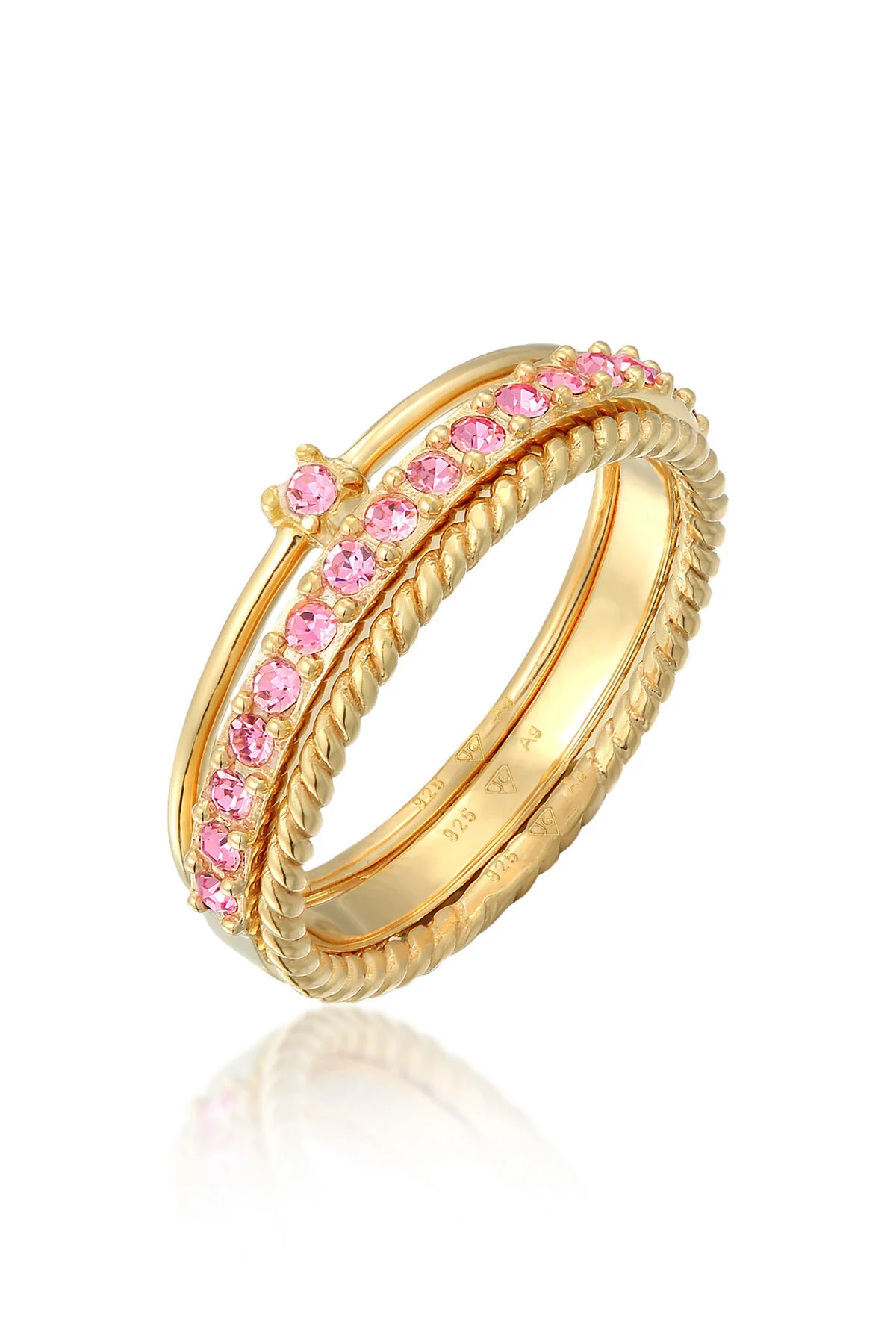 Bild von ELLI Ringset Multi-color Pastell Kristalle 925 Silber für Damen - 54