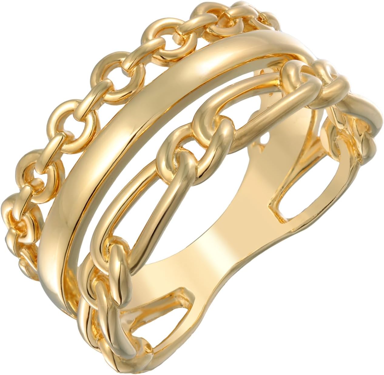 Bild von Elli Fingerring Glieder Bandring 3-reihig Goldfarben