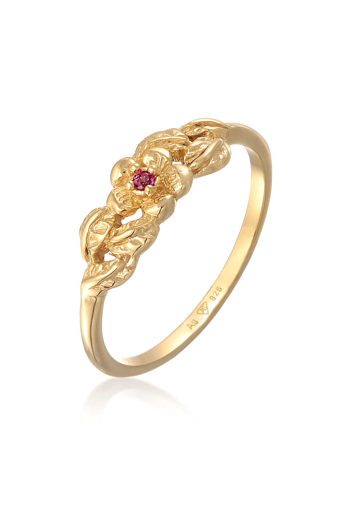 Bild von ELLI Blumenring – 925er-sterlingsilber Mit Synthetischem Rubin Und Vergoldetem Finish für Damen - 56