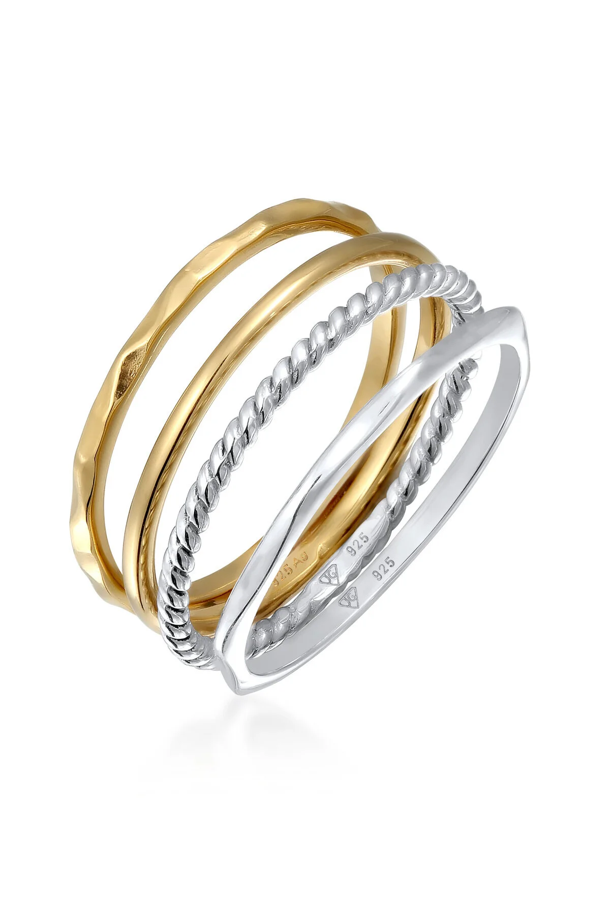 Bild von ELLI Ring Bicolor Stapelbar 4er Set 925 Sterling Silber Vergoldet für Damen - 52