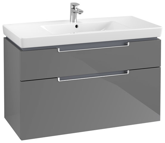Bild von Villeroy und Boch Waschtischunterschrank XXL Subway 2.0 A915, Farbe: Glossy Grey, Griff: silber matt