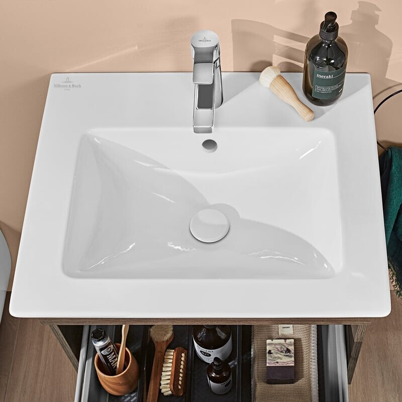 Bild von Villeroy & Boch Venticello Waschtisch 412465, 650x500mm, 1 Hahnloch, mit Überlauf, Farbe: Weiß