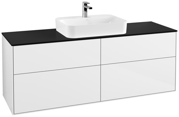 Bild von Villeroy und Boch Finion Waschtischunterschrank F44100, 1600x603x501mm, Abdeckplatte Black Matt, Farbe: Glossy White Lacquer