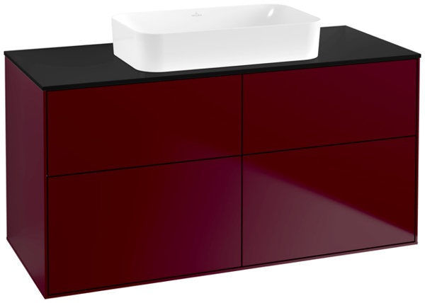 Bild von Villeroy und Boch Finion Waschtischunterschrank F6720, 1200x603x501mm, Abdeckplatte Black Matt, Farbe: Peony