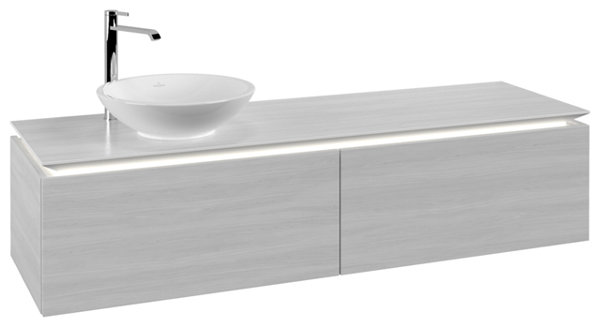 Bild von Villeroy & Boch Legato Waschtischunterschrank B595, 1600x380x500mm, Waschtisch links, LED- Beleuchtung, Farbe: White Wood