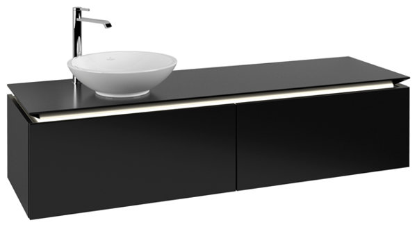 Bild von Villeroy & Boch Legato Waschtischunterschrank B595, 1600x380x500mm, Waschtisch links, LED- Beleuchtung, Farbe: Black Matt Lacquer