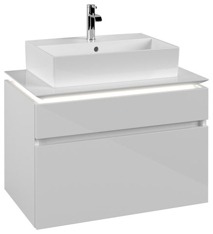 Bild von Villeroy & Boch Legato Waschtischunterschrank B602, 800x550x500mm, Waschtisch mittig, LED- Beleuchtung, Farbe: Glossy White