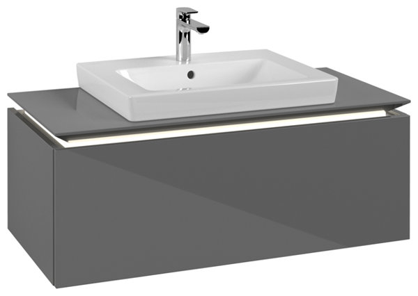 Bild von Villeroy & Boch Legato Waschtischunterschrank B680, 1000x380x500mm, Waschtisch mittig, LED- Beleuchtung, Farbe: Glossy Grey