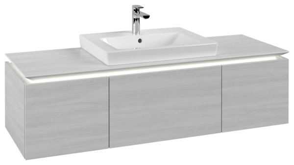 Bild von Villeroy & Boch Legato Waschtischunterschrank B682, 1200x380x500mm, Waschtisch mittig, LED- Beleuchtung, Farbe: White Wood