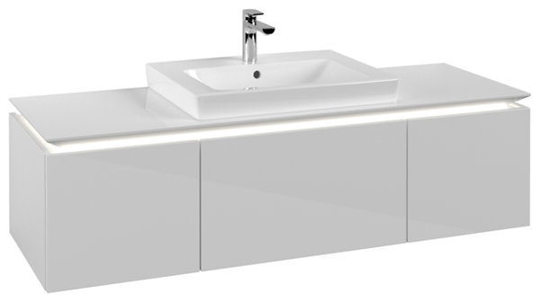Bild von Villeroy & Boch Legato Waschtischunterschrank B684, 1400x380x500mm, Waschtisch mittig, LED- Beleuchtung, Farbe: Glossy White
