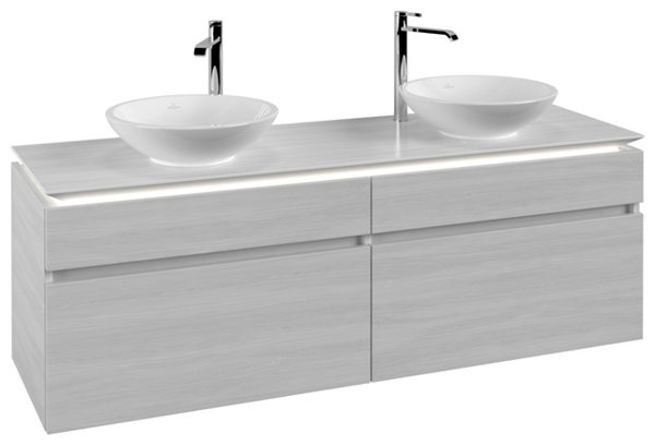 Bild von Villeroy & Boch Legato Waschtischunterschrank B600, 1600x550x500mm, 2 Waschtische, LED- Beleuchtung, Farbe: Arizona Oak