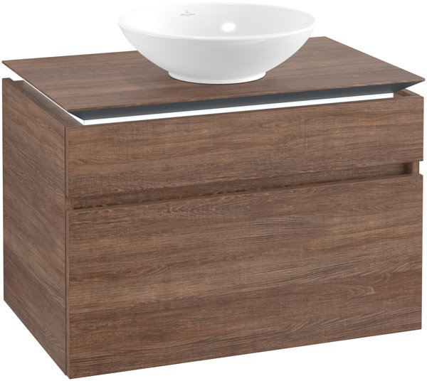 Bild von Villeroy & Boch Legato Waschtischunterschrank B570, 800x550x500mm, Waschtisch mittig, LED- Beleuchtung, Farbe: Soft Grey