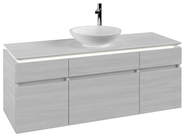 Bild von Villeroy & Boch Legato Waschtischunterschrank B586, 1400x550x500mm, Waschtisch mittig, LED- Beleuchtung, Farbe: Soft Grey