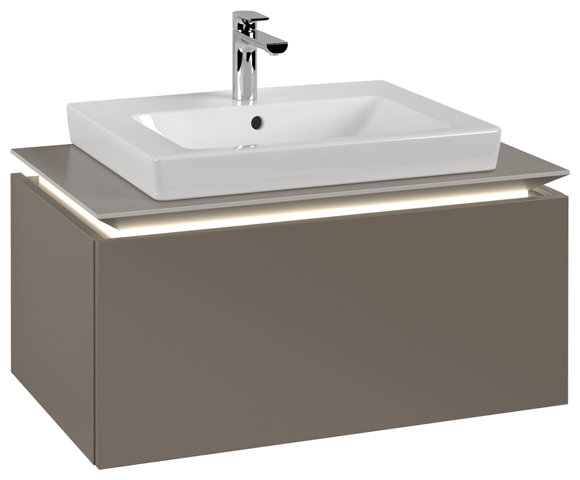 Bild von Villeroy & Boch Legato Waschtischunterschrank B678, 800x380x500mm, Waschtisch mittig, LED- Beleuchtung, Farbe: Truffle Grey