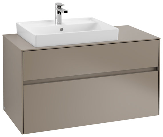 Bild von Villeroy & Boch Collaro Waschbeckenunterschrank 1000x548x500 mm, 2 Auszüge , für Waschbecken links, C01700, Farbe: Front/Korpus: Truffle Grey, Griff: Truffle Grey
