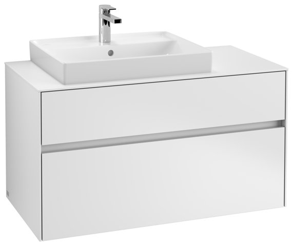 Bild von Villeroy & Boch Collaro Waschbeckenunterschrank 1000x548x500 mm, 2 Auszüge , für Waschbecken links, C01700, Farbe: Front/Korpus: White Matt, Griff: White Matt